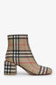 Burberry Beige Leather Nova Check Pattern Block Heel Ankle Boots Size 38