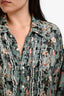 R13 Light Blue Floral Print Shredded Seam Ruffle Button Down Long Sleeve Shirt Size S