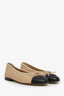 Pre-loved Chanel™ Beige/Black Leather Cap Toe CC Ballet Flats Size 36.5