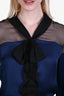 Valentino 2008 Black/Blue Silk Sheer Bow Detail Long Sleeve Blouse Size 2