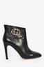 Gucci Black Leather GG Square Toe Ankle Boots Size 41C