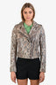IRO Brown/Beige Leather Snake Print Moto Jacket Size 38