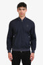 Brunello Cucinelli Navy Pinstriped Logo Baseball Zip Up Jacket Size M Mens