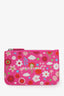 Balenciaga Pink Leather Floral Print Zip Card Holder