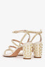 Stuart Weitzman White Leather Faux Pearl Embellished Block Heel Sandals Size 7