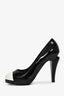 Pre-loved Chanel™ Black/White Patent Cap Toe Platform Heels Size 42