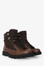 Gucci Brown Leather Guccissima Web Accents Lace-Up Hiking Boots Size 7 Mens