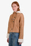 Loewe Tan Leather Shearling-Trim Collared Button Jacket Size 36