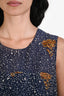 Balenciaga Navy Silk Blend Textured Floral Embroidered Sleeveless Midi Dress Size 40