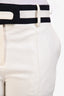 Celine White/Navy Blue Cotton High Waisted Trousers Size 38