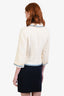 Pre-loved Chanel™ 2007P White/Light Blue Cotton Gold Buttoned Jacket Size 36