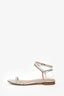 Stuart Weitzman Silver Croc Embossed Leather Strappy Sandal Flats Size 36.5