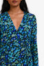 Ganni Blue Multicolour Mesh Floral Print Stretch Maxi Wrap Dress Size 38