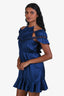 Self-Portrait Blue Satin Chain Halter Cap Sleeve Mini Dress Size 2