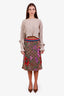 Gucci Brown Floral Print GG Wool-Blend Midi Skirt Size S