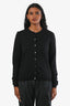Burberry Black Wool Nova Check Neck Trip Button Up Cardigan Size M