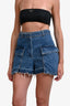 Sacai 2023 Blue Denim Distressed Hem Belted Cargo Shorts Size 4