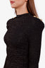 Balmain Black Metallic Knit Long Sleeve Shoulder Padded Mini Dress Size 36