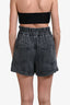 Isabel Marant Etoile Grey Denim Titea Ruched High Waisted Shorts Size 38