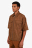 Prada Brown Nylon Zip-up Short Sleeve Shirt Size M Mens