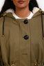 Burberry London Military Green Leather Detail Hooded Coat Size 0 US
