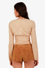 L'Agence Beige Smocked V-Neck Long Sleeve Blouse Size 2