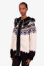 Prada Cream/Black Wool Alpaca Fair Isle Knit Zip-Up Coat Size 44