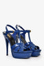 Saint Laurent Blue Patent Leather Tribute Platform Heels Size 38