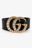 Gucci Black Leather Crystal Embellished GG Marmont Extra Wide Belt Size 75/30