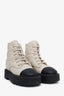 Pre-loved Chanel™ Beige/Black Leather Quilted CC Combat Boots Size 37