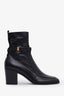Saint Laurent Black Leather Square Toe Logo Ankle Boots Size 37.5