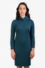 Akris Green Cashmere Silk Blend Long Sleeve Scarf Detail Midi Dress Size 6