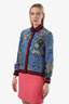 Gucci Blue Web Silk Floral Long Sleeve Top Size 38