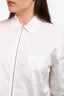 Prada 2021 White Solid Poplin Zip-Up Short Sleeve Blouse Size 44