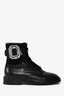 Roger Vivier Black Leather Crystal Embellished Buckle Combat Boots Size 36