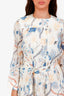 Chloe White/Blue Floral Printed Long Sleeve Belted Dress Size 36