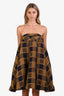 The Row Brown/Purple Checkered Katria Detachable Puff-Sleeve Mini Dress Est. Size XS S