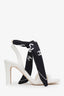 Pre-loved Chanel™ Cruise 2025-26 White/Black Lambskin Silk Scarf Ankle Strap Sandals Size 40