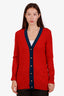 Pre-loved Chanel™ Red/Navy Cashmere Button Up Cardigan Size 34
