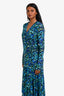 Ganni Blue Multicolour Mesh Floral Print Stretch Maxi Wrap Dress Size 38