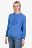 Moncler Blue Wool Cashmere Logo Embroidered Sweater Size S