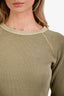 Adanola Khaki Cotton Waffle Knit Raglan Long Sleeve Top Size M