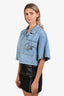 Fendi Light Blue Denim Cropped Short Sleeve FF Baguette Pocket Jacket Size 0
