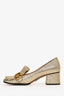 Gucci Metallic Gold Leather GG Block Heels Size 38