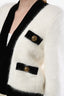 Balmain White/Black Wool Blend Gold Button Brushed Knit Cardigan Size 34