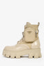 Prada Cream Leather Re-Nylon Monolith Platform Boots with Pouch Size 38.5