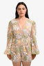 Elliatt Cream Floral Embroidered Sequined Lace LS Romper Size L