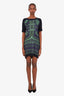 Louis Vuitton Navy/Green Silk Wool Short Sleeve Knit Printed Dress Size S