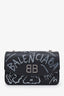 Balenciaga Black Leather Graffiti Print BB Round Bag