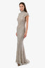 Carla Zampatti Silver Sequin Mock Neck Short Sleeve Gown Size 8